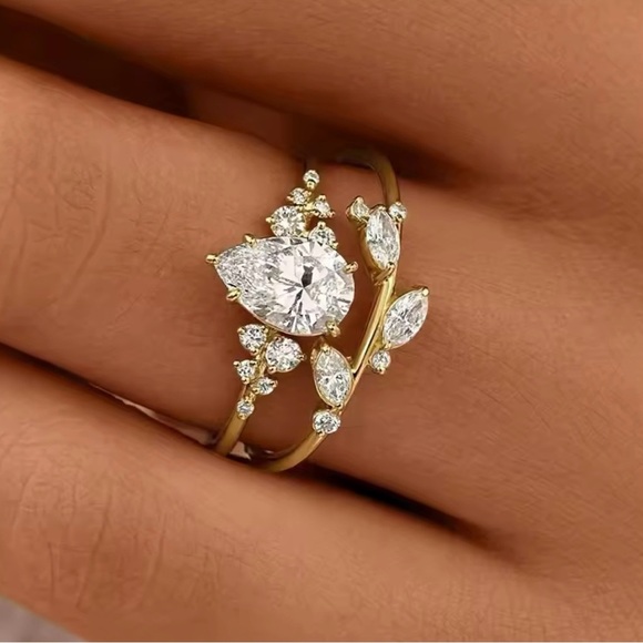 Vintage Flower engagement Wedding Rings for Women Exquisite Leaf Design 7, 8 - Picture 1 of 5